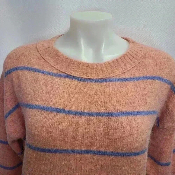 J. Crew Alpaca Merino Wool Pink Blue Striped Sweater Black Label Coastal XS - Picture 4 of 11